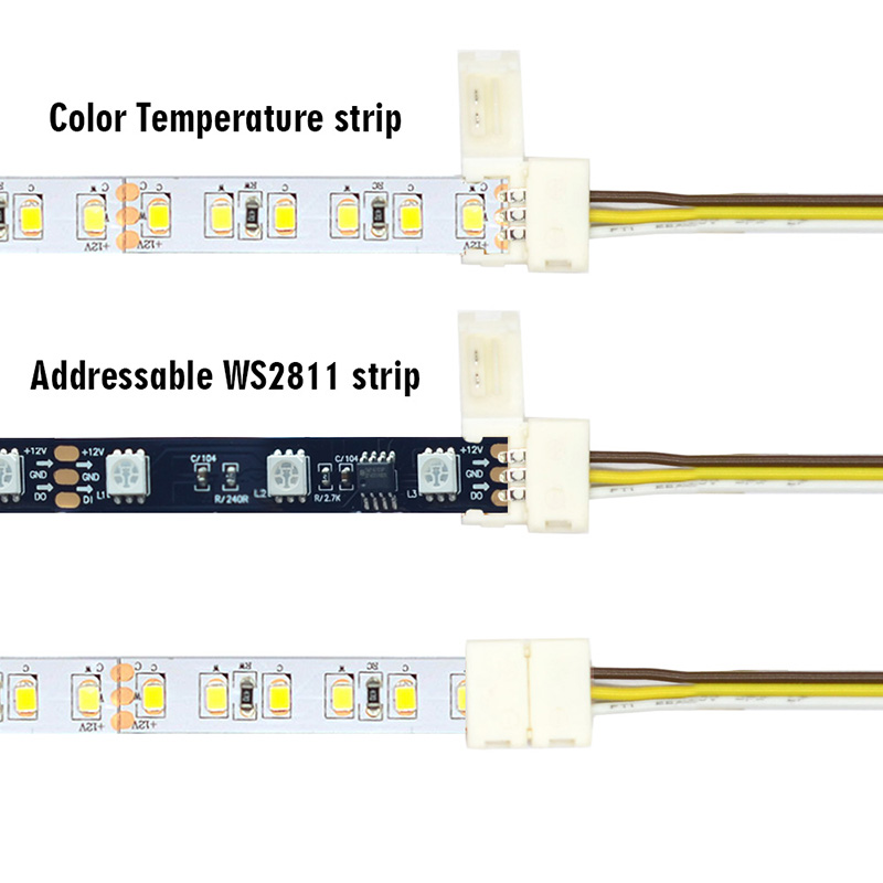3Pin LED Connector Single End with 15cm Long Cable LED Strip Solderless DIY Connector Adapter for WS2811 WS2812B SK6812 LED Flexible Strip Lights